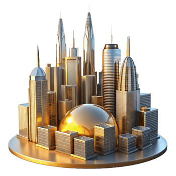elegant traditional Golden Cityscape 3D Illustration high resolution png