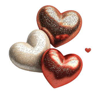 Shimmering heartshaped balloons in red silver and gold png