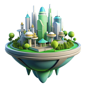 magnificent modern 3D City Island Illustration genuine png