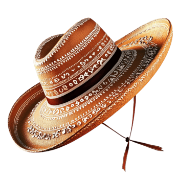 cowboy hat with intricate patterns looks and png