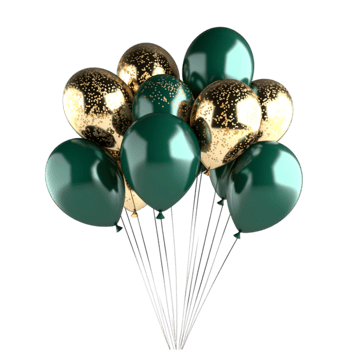 Glossy green and gold balloons tied together in celebration png