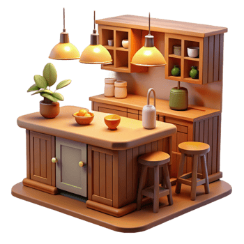 elegant artistic 3D Render Cozy Kitchen Island high resolution png