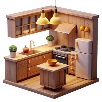 elegant vintage Cozy 3D Kitchen Illustration high quality png
