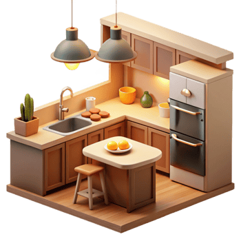 beautiful classic Cozy 3D Kitchen Illustration high resolution png