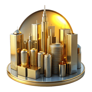 stunning contemporary Golden Cityscape 3D Illustration genuine png
