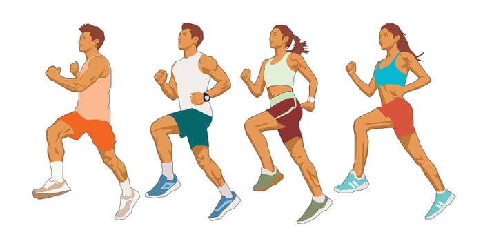 Running People Illustration, Running man and woman, marathon event, isolated object. vector