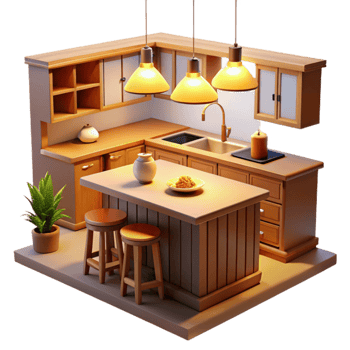 impressive vintage Cozy 3D Kitchen Island Illustration exclusive png