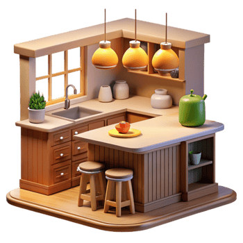 extraordinary modern Cozy 3D Kitchen Illustration original png