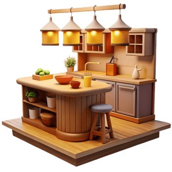 stunning minimalist 3D Cartoon Kitchen Island Render authentic png