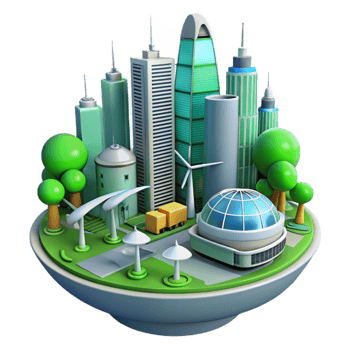 impressive rustic Eco Friendly Cityscape 3D Illustration 4K png
