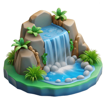extraordinary vintage Cartoon Waterfall 3D Render genuine png