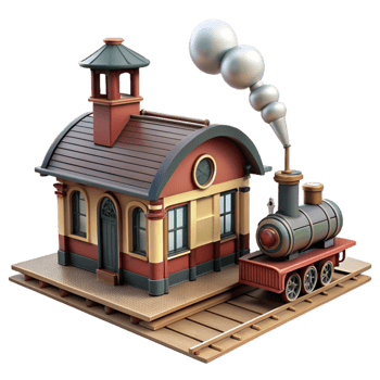 extraordinary classic Charming 3D Train Station Illustration premium png