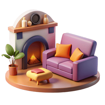 elegant classic Cozy 3D Render of Living Room with Fireplace premium png