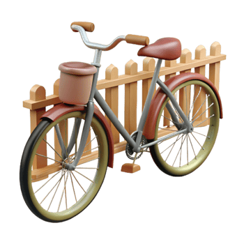 vibrant artistic 3D Render Bicycle Illustration near Fence professional png