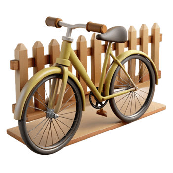 magnificent creative 3D Render of a Yellow Bicycle near Fence high quality png