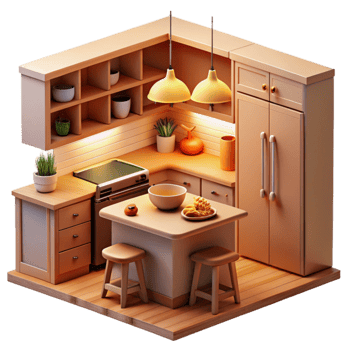 stunning creative Cozy 3D Kitchen Illustration high resolution png