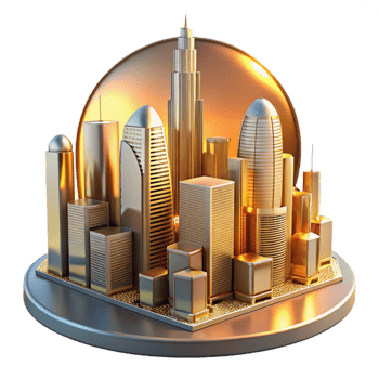 wonderful rustic Golden Cityscape 3D Illustration original png