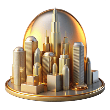 beautiful vintage Golden Cityscape 3D Illustration high resolution png