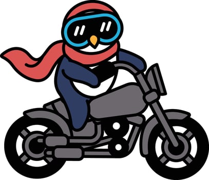 A penguin is riding a motorcycle with a red scarf around its neck vector