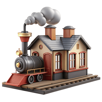 beautiful vintage 3D Cartoon Train Station Illustration high resolution png