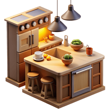 magnificent vintage Cozy 3D Kitchen Island Illustration detailed png