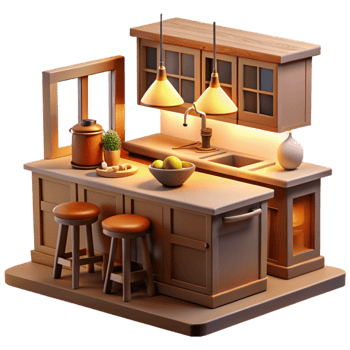 serene artistic Cozy 3D Kitchen Island Render high quality png
