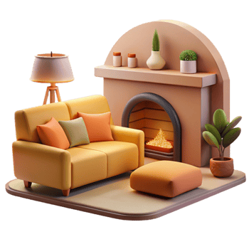 dramatic classic Cozy 3D Rendered Living Room Illustration genuine png