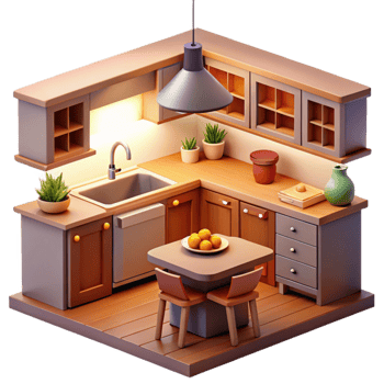serene classic Cozy 3D Kitchen Illustration exclusive png