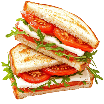 sandwich with tomatoes arugula and cheese looks healthy and appetizing png