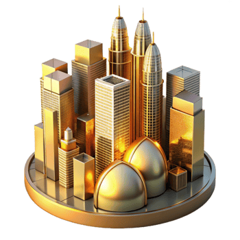 wonderful minimalist Golden Cityscape 3D Illustration detailed png