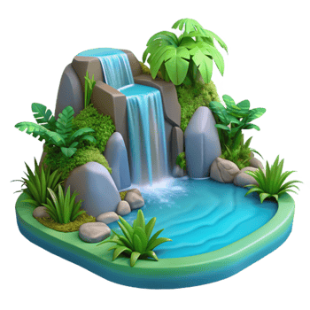 dramatic abstract 3D Tropical Waterfall Illustration high quality png