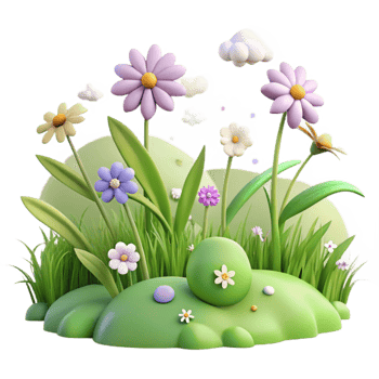 elegant artistic 3D Cartoon Flower Garden Illustration professional png