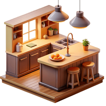 dramatic abstract Cozy 3D Kitchen Illustration high resolution png