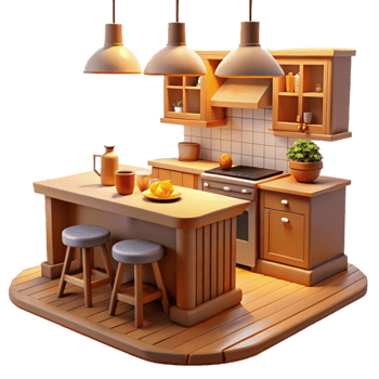 vibrant abstract Cozy Kitchen 3D Illustration high quality png