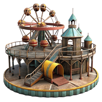 impressive minimalist Vintage Amusement Park 3D Render detailed png