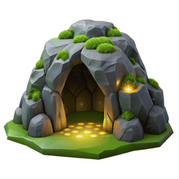 stunning creative 3D Cave Illustration Mossy Rocks, Glowing Entrance genuine png