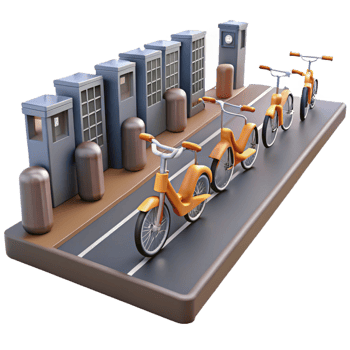 beautiful contemporary 3D Illustration of Orange Bikes Parked on City Street professional png