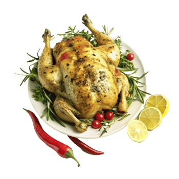 Roasted Herb Chicken with Lemon and Chili Garnish A Delicious and Aromatic Dish png