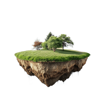 A Serene Floating Island with Lush Green Grass and Various Trees png