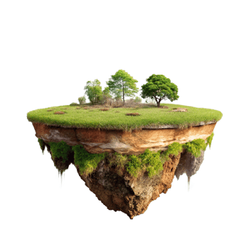 A Surreal Floating Island Ecosystem with Lush Green Grass and Trees png