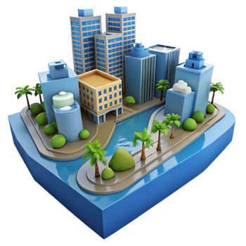 dramatic contemporary 3D Cityscape Illustration detailed png