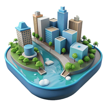 wonderful modern 3D City Island Illustration 4K png