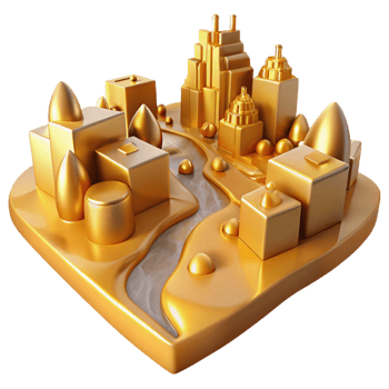 impressive artistic Golden Cityscape 3D Render detailed png