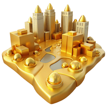 stunning vintage Golden Cityscape 3D Illustration high resolution png