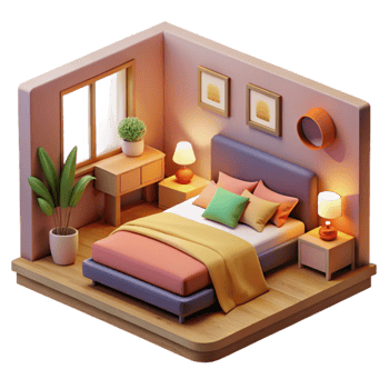 magnificent vintage Cozy 3D Bedroom Illustration high quality png