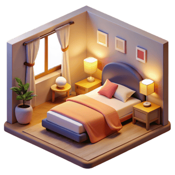 elegant contemporary Cozy 3D Bedroom Illustration professional png