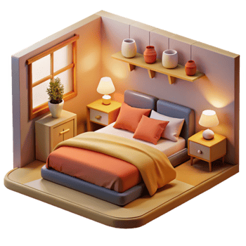 magnificent contemporary Cozy 3D Bedroom Illustration detailed png