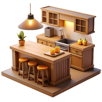 wonderful traditional Cozy 3D Kitchen Island Illustration exclusive png