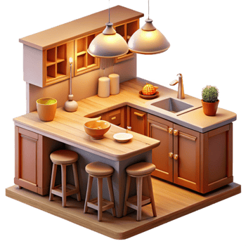 elegant abstract Cozy 3D Kitchen Illustration genuine png