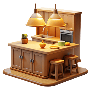 vibrant artistic 3D Render Cozy Kitchen Island Illustration exclusive png